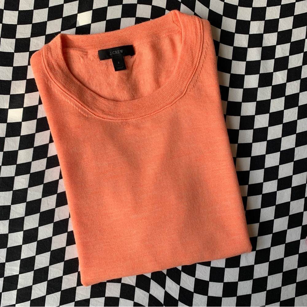 J Crew 100% Merino Wool Neon Orange Sweater Size Small